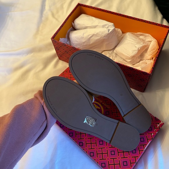Tory Burch Eleanor Brown and Gold leather slide sandals NWT - Picture 3 of 4